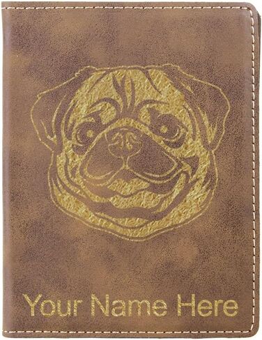 LaserGram Faux Leather Passport Holder, Pug, Personalized Engraving Included (Black with Gold) in Kuwait