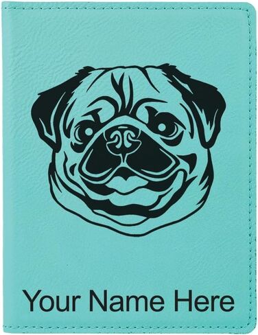 LaserGram Faux Leather Passport Holder, Pug, Personalized Engraving Included (Black with Gold) in Kuwait