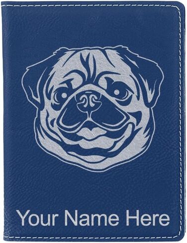LaserGram Faux Leather Passport Holder, Pug, Personalized Engraving Included (Black with Gold) in Kuwait