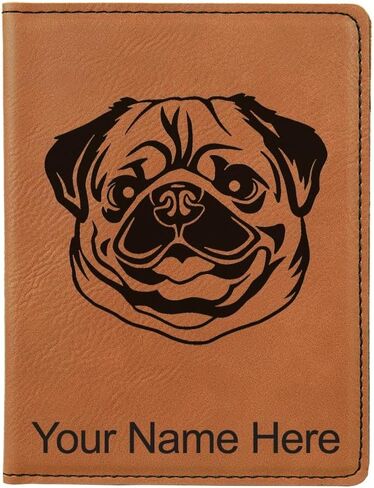 LaserGram Faux Leather Passport Holder, Pug, Personalized Engraving Included (Black with Gold) in Kuwait