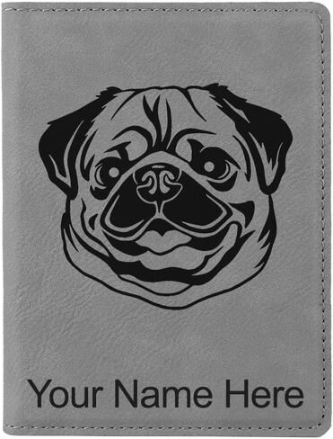 LaserGram Faux Leather Passport Holder, Pug, Personalized Engraving Included (Black with Gold) in Kuwait
