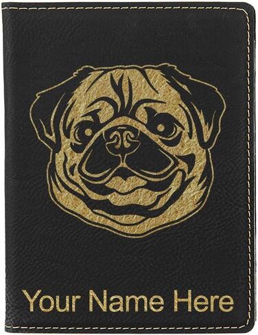 LaserGram Faux Leather Passport Holder, Pug, Personalized Engraving Included (Black with Gold) in Kuwait