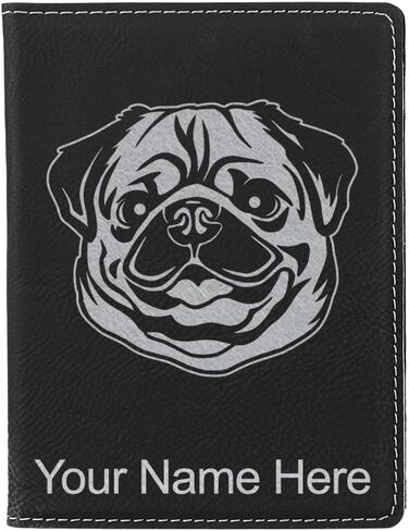 LaserGram Faux Leather Passport Holder, Pug, Personalized Engraving Included (Black with Gold) in Kuwait