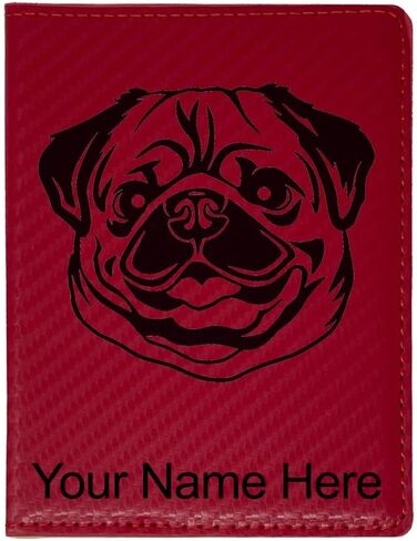 LaserGram Faux Leather Passport Holder, Pug, Personalized Engraving Included (Black with Gold) in Kuwait