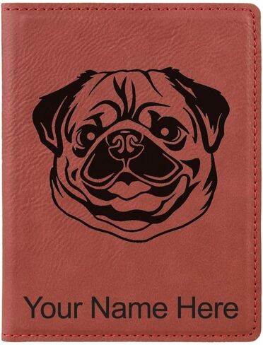 LaserGram Faux Leather Passport Holder, Pug, Personalized Engraving Included (Black with Gold) in Kuwait