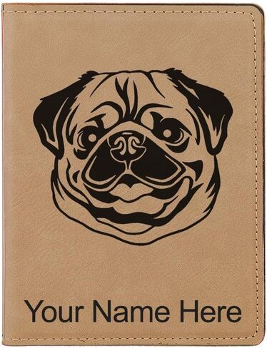 LaserGram Faux Leather Passport Holder, Pug, Personalized Engraving Included (Black with Gold) in Kuwait