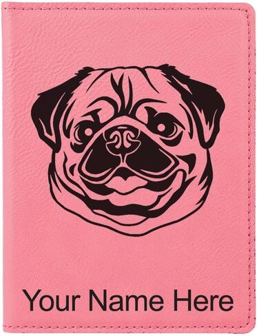 LaserGram Faux Leather Passport Holder, Pug, Personalized Engraving Included (Black with Gold) in Kuwait