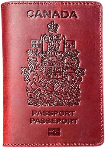 Genuine Leather Canadian Passport cover Travel front cover Canadians Passport Case Travel Wallet (Red) in Kuwait