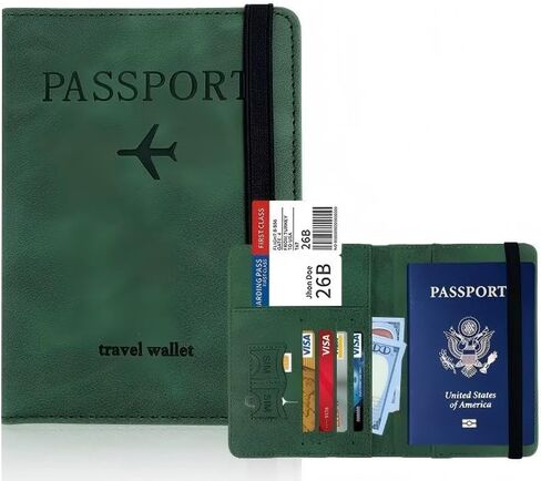 Passport Holder Travel Wallet RFID Blocking: Slim Leather Passport Cover with 4 Card Slots, Elastic Band Closure, Document Organizer for Men Women, Passport Case for International Travel in Saudi Arabia