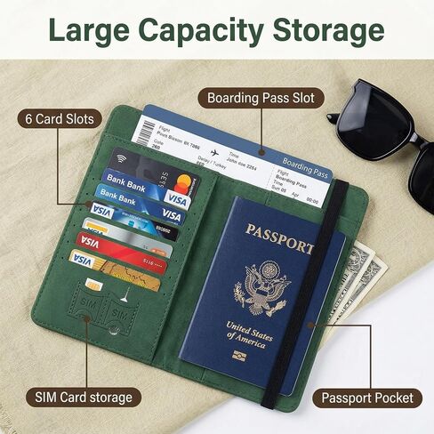 Passport Holder Travel Wallet RFID Blocking: Slim Leather Passport Cover with 4 Card Slots, Elastic Band Closure, Document Organizer for Men Women, Passport Case for International Travel in Saudi Arabia