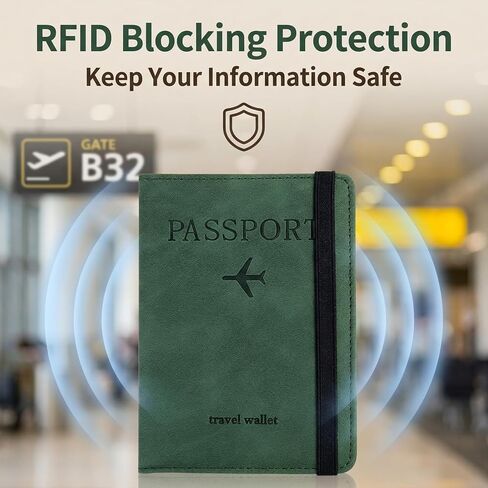 Passport Holder Travel Wallet RFID Blocking: Slim Leather Passport Cover with 4 Card Slots, Elastic Band Closure, Document Organizer for Men Women, Passport Case for International Travel in Saudi Arabia