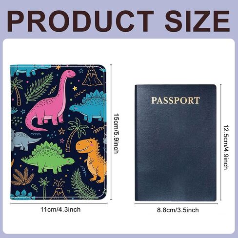 PU Leather Passport Holder Cover 5.9×4.3 Inch with Credit Card Slot Boarding Pass Slot Combo Blocking Passport Holder Wallet Cover Case for Travel Boarding Essentials(Cartoon Dinosaur) in Kuwait