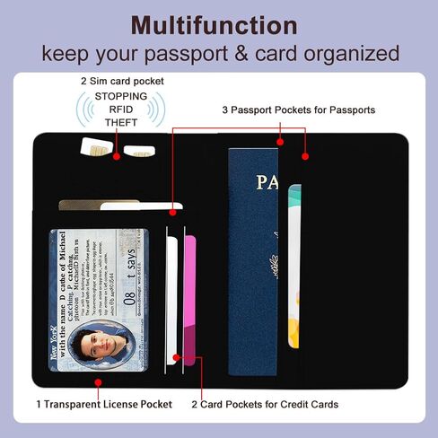 PU Leather Passport Holder Cover 5.9×4.3 Inch with Credit Card Slot Boarding Pass Slot Combo Blocking Passport Holder Wallet Cover Case for Travel Boarding Essentials(Cartoon Dinosaur) in Kuwait