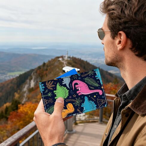 PU Leather Passport Holder Cover 5.9×4.3 Inch with Credit Card Slot Boarding Pass Slot Combo Blocking Passport Holder Wallet Cover Case for Travel Boarding Essentials(Cartoon Dinosaur) in Kuwait