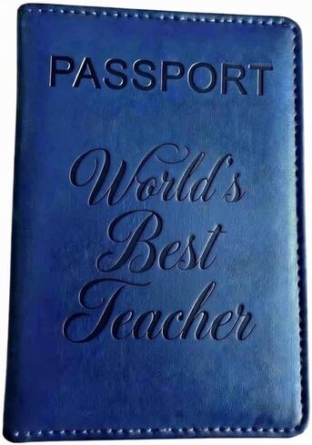 World's Best Teacher Blue Passport Cover Holder Vegan Leather in Kuwait
