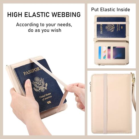 Passport Holder for Travel Essentials, PU Leather with Wrist Strap, 9 Card Slots Cash Pocket SIM Card Holders in Saudi Arabia