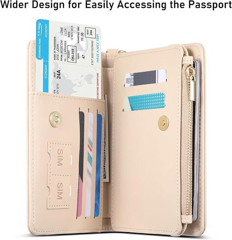 Passport Holder for Travel Essentials, PU Leather with Wrist Strap, 9 Card Slots Cash Pocket SIM Card Holders in Saudi Arabia