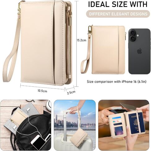 Passport Holder for Travel Essentials, PU Leather with Wrist Strap, 9 Card Slots Cash Pocket SIM Card Holders in Saudi Arabia