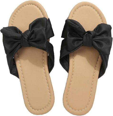 Sksshion Women's Bow Knot Sandals Slip On Flat Open Toe Slides Summer Beach Slippers in Saudi Arabia
