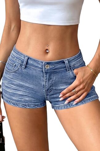 ELLEVEN Women's Low Rise Jean Shorts,High Stretch Y2K Mini Denim Shorts with Pockets Summer Streetwear in Kuwait