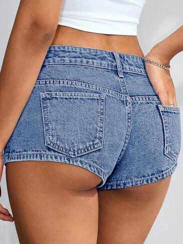 ELLEVEN Women's Low Rise Jean Shorts,High Stretch Y2K Mini Denim Shorts with Pockets Summer Streetwear in Kuwait