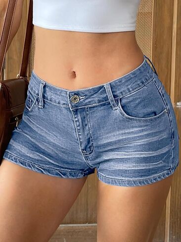 ELLEVEN Women's Low Rise Jean Shorts,High Stretch Y2K Mini Denim Shorts with Pockets Summer Streetwear in Kuwait