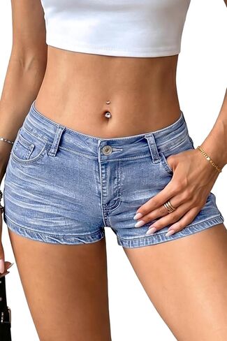ELLEVEN Women's Low Rise Jean Shorts,High Stretch Y2K Mini Denim Shorts with Pockets Summer Streetwear in Kuwait