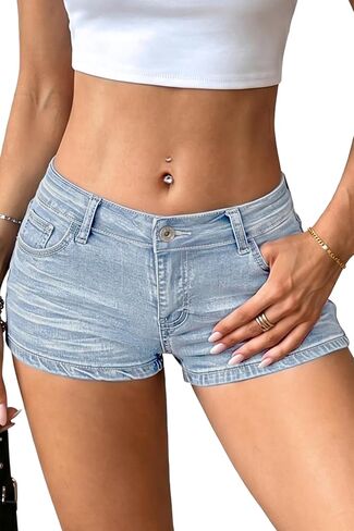 ELLEVEN Women's Low Rise Jean Shorts,High Stretch Y2K Mini Denim Shorts with Pockets Summer Streetwear in Kuwait
