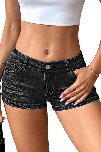 ELLEVEN Women's Low Rise Jean Shorts,High Stretch Y2K Mini Denim Shorts with Pockets Summer Streetwear in Kuwait