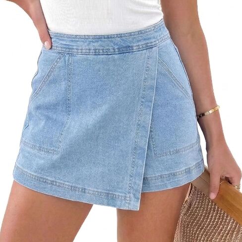 GOBLES Women's Summer Classic High-Waisted Denim Skort Jean Skirt Shorts with Pockets in Kuwait
