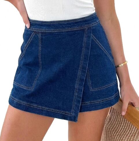 GOBLES Women's Summer Classic High-Waisted Denim Skort Jean Skirt Shorts with Pockets in Kuwait
