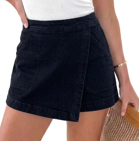 GOBLES Women's Summer Classic High-Waisted Denim Skort Jean Skirt Shorts with Pockets in Kuwait