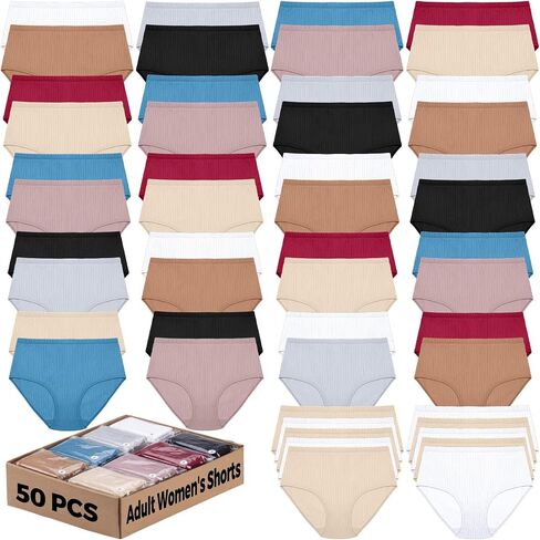 Cutecrop 50 Pcs Women's Cotton Underwear Bulk - Individually Packaged Mixed Color Size Full Coverage Panty Bulk in Kuwait