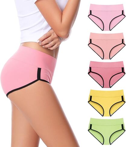 CAILECOTTON Women's Underwear Cotton High Waisted Hipster Panties Soft Stretch Breathable Everyday Brief 5 Pack in Saudi Arabia