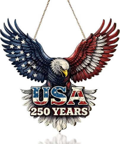 American Flag Eagle Bow Door Decor, 250 Years of Freedom Door Wreath, 1776-2026 250th Anniversary 4th of July Door Sign, Patriotic Wooden Hanging Sign, Independence Day Decor for Front Door Porch in Saudi Arabia