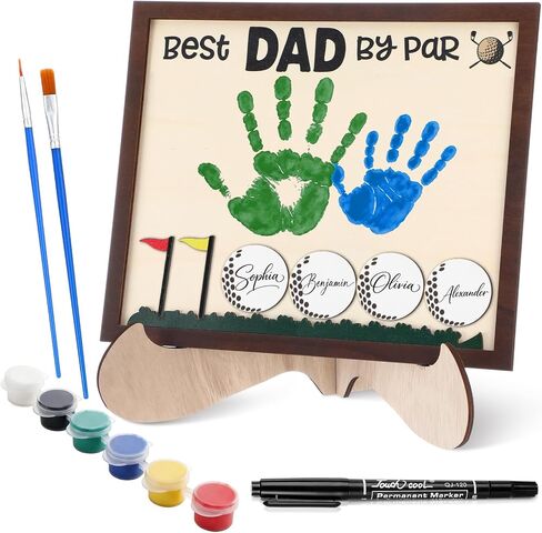 12" Fathers Day Golf Gifts for Dads Best Dad by Par Hands Down Sign DIY Wooden Handprint Frame Personalized Fathers Day Crafts from Kids Daughter Son Custom Birthday Gift for New Dad Stepdad in Kuwait