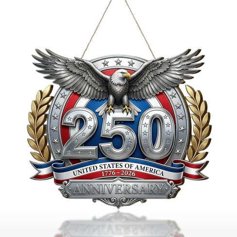 American Flag Eagle Bow Door Decor, 250 Years of Freedom Door Wreath, 1776-2026 250th Anniversary 4th of July Door Sign, Patriotic Wooden Hanging Sign, Independence Day Decor for Front Door Porch in Saudi Arabia