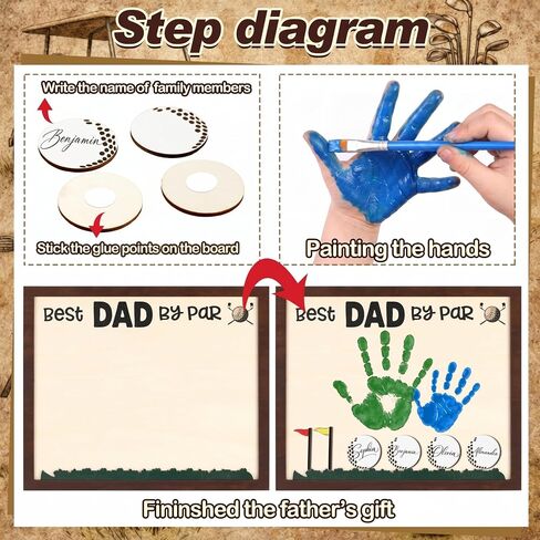 12" Fathers Day Golf Gifts for Dads Best Dad by Par Hands Down Sign DIY Wooden Handprint Frame Personalized Fathers Day Crafts from Kids Daughter Son Custom Birthday Gift for New Dad Stepdad in Kuwait