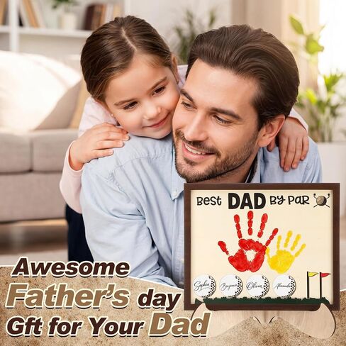 12" Fathers Day Golf Gifts for Dads Best Dad by Par Hands Down Sign DIY Wooden Handprint Frame Personalized Fathers Day Crafts from Kids Daughter Son Custom Birthday Gift for New Dad Stepdad in Kuwait