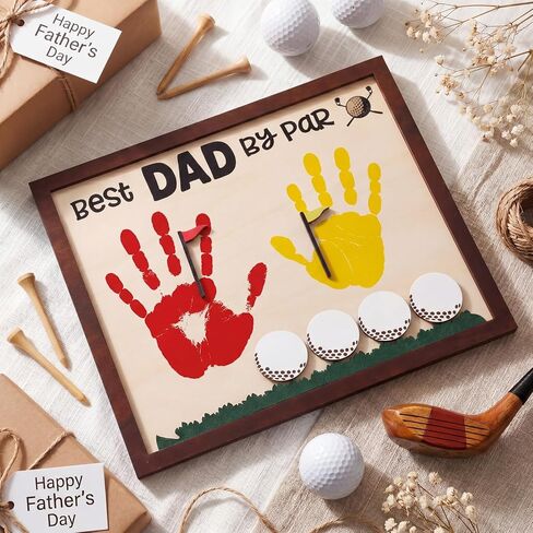 12" Fathers Day Golf Gifts for Dads Best Dad by Par Hands Down Sign DIY Wooden Handprint Frame Personalized Fathers Day Crafts from Kids Daughter Son Custom Birthday Gift for New Dad Stepdad in Kuwait