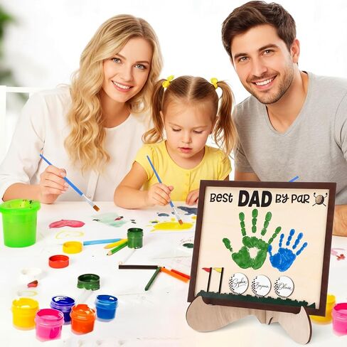 12" Fathers Day Golf Gifts for Dads Best Dad by Par Hands Down Sign DIY Wooden Handprint Frame Personalized Fathers Day Crafts from Kids Daughter Son Custom Birthday Gift for New Dad Stepdad in Kuwait