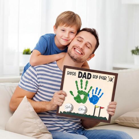 12" Fathers Day Golf Gifts for Dads Best Dad by Par Hands Down Sign DIY Wooden Handprint Frame Personalized Fathers Day Crafts from Kids Daughter Son Custom Birthday Gift for New Dad Stepdad in Kuwait