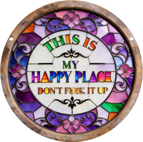 "This Is My Happy Place Don't F It Up" Sign, 11.5 Inch Acrylic Wall Decor, Vibrant Colors Round Garden Sign for Home, Garden, Bar, Farm, Coffee Shop Decor in Saudi Arabia