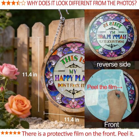 "This Is My Happy Place Don't F It Up" Sign, 11.5 Inch Acrylic Wall Decor, Vibrant Colors Round Garden Sign for Home, Garden, Bar, Farm, Coffee Shop Decor in Saudi Arabia