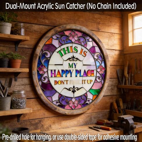 "This Is My Happy Place Don't F It Up" Sign, 11.5 Inch Acrylic Wall Decor, Vibrant Colors Round Garden Sign for Home, Garden, Bar, Farm, Coffee Shop Decor in Saudi Arabia