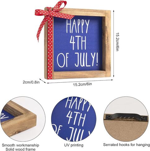 Happy 4th of July Sign, Wooden Patriotic America 250th Anniversary Decor, Red White Blue Americana Independence Day Indoor Home Office Table Wall Shelf Desk Tiered Tray Decorations in Saudi Arabia