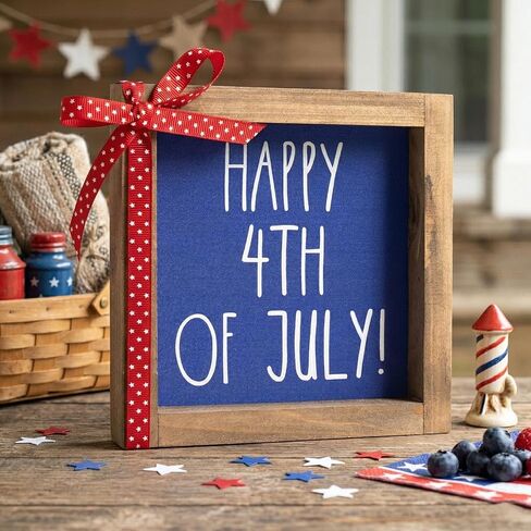Happy 4th of July Sign, Wooden Patriotic America 250th Anniversary Decor, Red White Blue Americana Independence Day Indoor Home Office Table Wall Shelf Desk Tiered Tray Decorations in Saudi Arabia