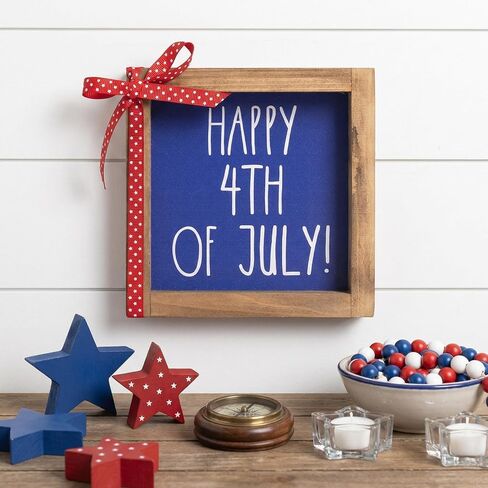 Happy 4th of July Sign, Wooden Patriotic America 250th Anniversary Decor, Red White Blue Americana Independence Day Indoor Home Office Table Wall Shelf Desk Tiered Tray Decorations in Saudi Arabia