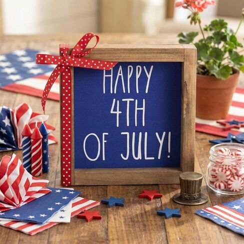 Happy 4th of July Sign, Wooden Patriotic America 250th Anniversary Decor, Red White Blue Americana Independence Day Indoor Home Office Table Wall Shelf Desk Tiered Tray Decorations in Saudi Arabia
