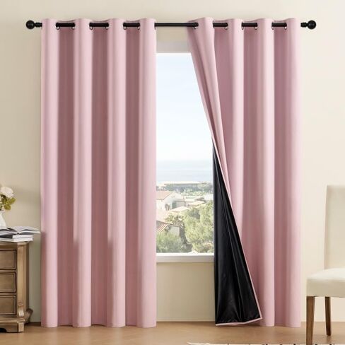 2-piece Fully Blackout Curtain Fabric, Suitable for Bedroom and Living Room as Heat Insulation and Sun Protection Curtains (52x63 inches) - Pink in Kuwait